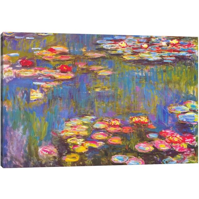 Water Lilies, 1916 by Claude Monet - Painting Print on Canvas - No Frame (101.6 cm H x 66.04 cm W x 1.91 cm D)