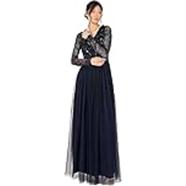 Maya Deluxe Embellished Faux Wrap Bodice Maxi Dress, Navy