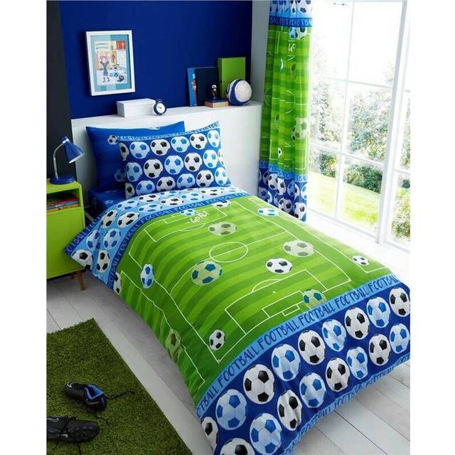 (Duvet Set - Single) Blue football duvet set cover / sheet / curtains *buy separately