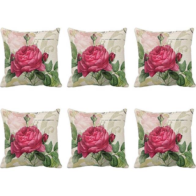 6X Vintage Floral/Flower Flax Decorative Throw Pillow Case Cushion Cover Home Sofa Decorative( Flower)