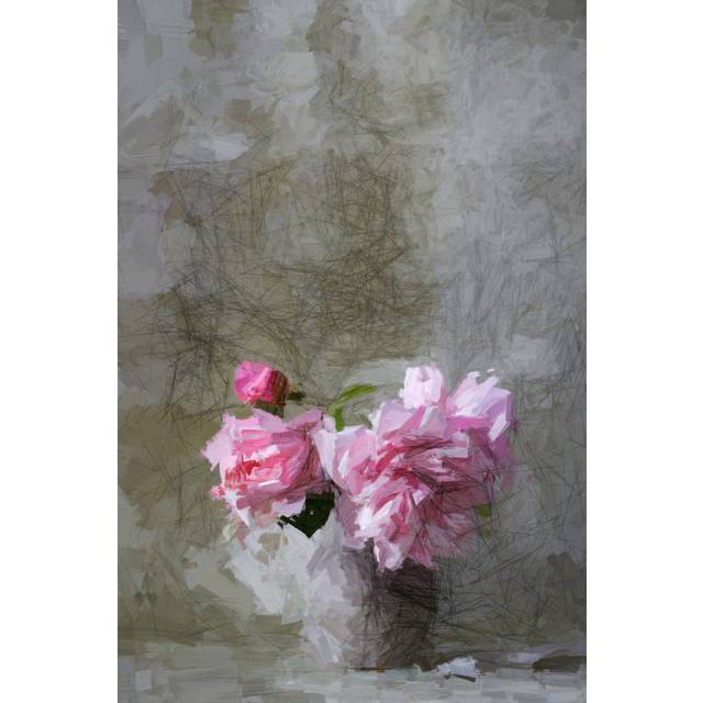 Pink Flowers on Grey - Wrapped Canvas Painting (46cm H x 30cm W x 3.8cm D)