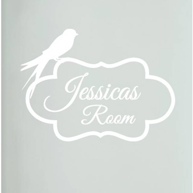Personalized Bird Perching on Frame Door Room Wall Sticker - White (29cm H X 40cm W)