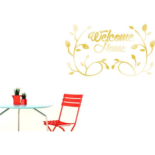 Welcome Home Flower And Vines Wall Sticker - Shiny Gold (Large)