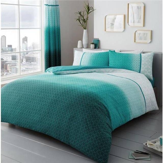 (Teal, Double) Duvet sets in grey teal or purple geometric shapes quilt cover & pillow cases