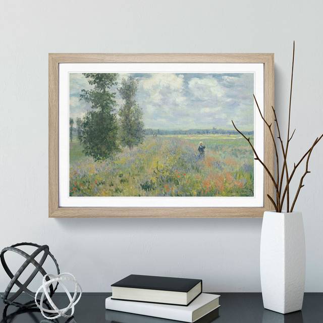 Poppy Fields Near Argenteuil by Claude Monet - Picture Frame Painting - Oak Framed (27cm H x 36cm W x 2cm D)