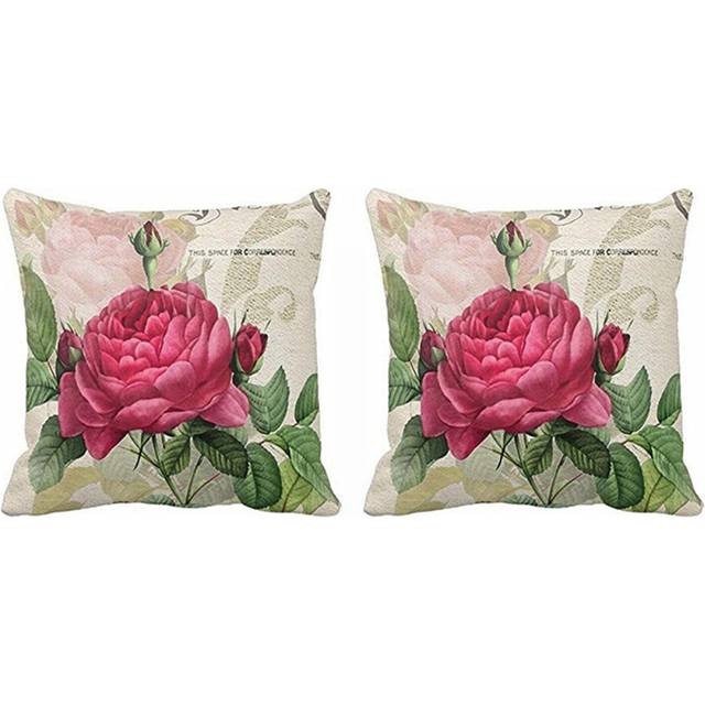 2X Vintage Floral/Flower Flax Decorative Throw Pillow Case Cushion Cover Home Sofa Decorative( Flower)