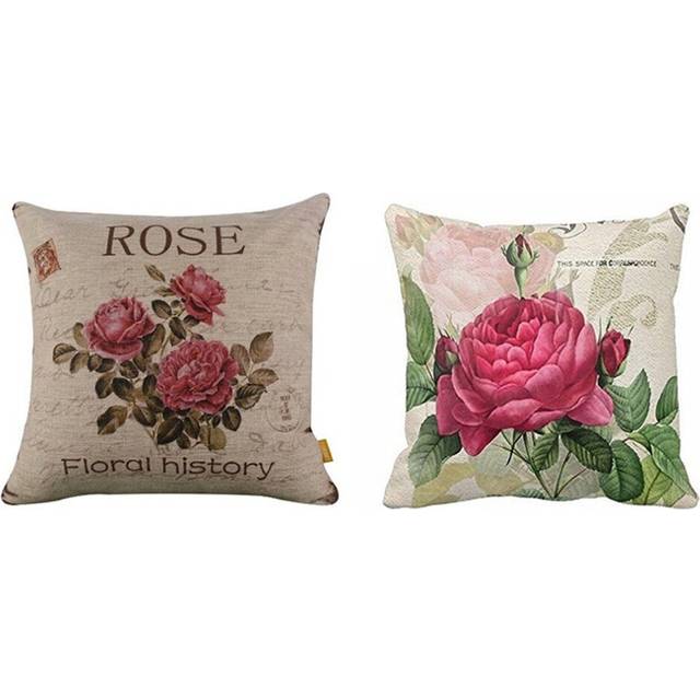 2x Floral/Flower Flax Decorative Throw Pillow Case Cushion Cover Home Sofa Decorative( Flower&3 Roses)