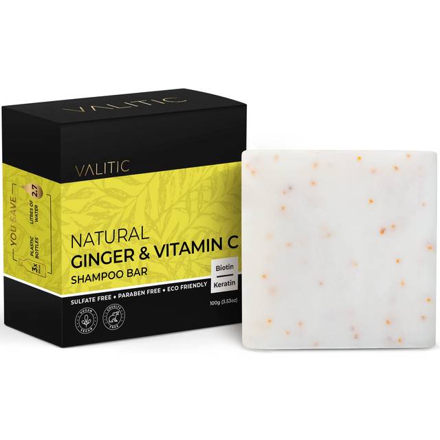VALITIC Natural Ginger & Vitamin C Shampoo Bar - Anti Dandruff  Strengthens and Promotes Hair Revitalization - SLS & Paraben Free - Vegan Eco Friendly
