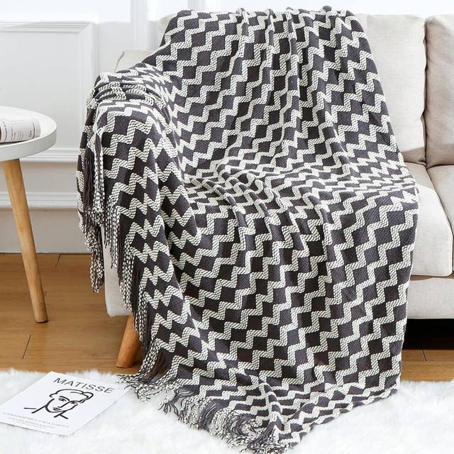"50"" x 90"",Soft Farmhouse Boho Throw Blanket with Tassels Home Decorative Lightweight Throw Blankets,Dark Grey Throws for Bed/Chair/Sofa"