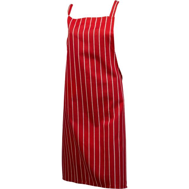 (Red, Single Apron) Woven Stripe Cotton Butchers Kitchen Cooks Apron