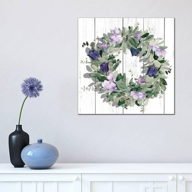 Purple Tulip Wreath II by Jennifer Paxton Parker - Wrapped Canvas Painting (45.72cm H x 45.72cm W x 1.905cm D)