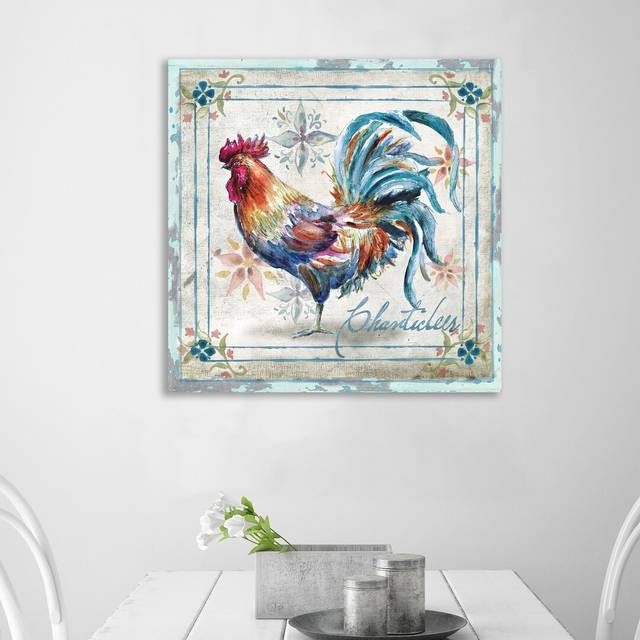 'Rooster' by Tre Sorelle Studios Watercolour Painting Print on Wrapped Canvas (121.92cm H x 121.92cm W)