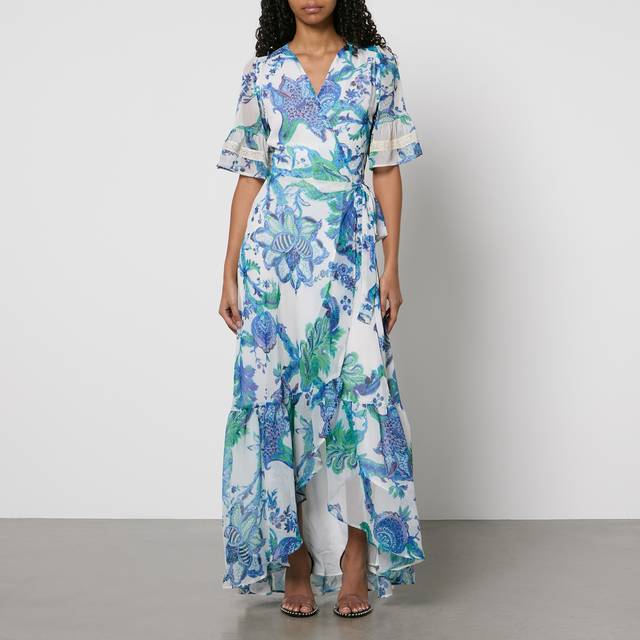 Hope & Ivy Catalina Floral-Print Chiffon Wrap Maxi Dress - UK 8 - Blue