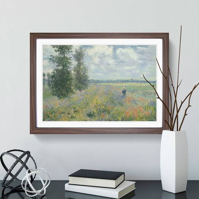 Poppy Fields Near Argenteuil by Claude Monet - Picture Frame Painting - Walnut Framed (36cm H x 48cm W x 2cm D)