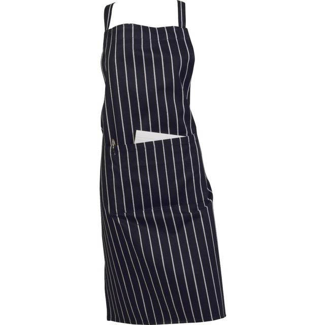 (Navy, Single Apron) Woven Stripe Cotton Butchers Kitchen Apron with Pocket