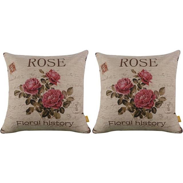 2X Vintage Floral/Flower Flax Decorative Throw Pillow Case Cushion Cover Home Sofa Decorative(3 Roses)