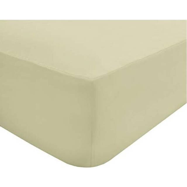 Cream Plain Fitted Sheet Non-Iron 180 Thread Count Percale Poly Cotton Easy Care 32cm Extra Deep Pocket Bedsheet Bed Linen - King