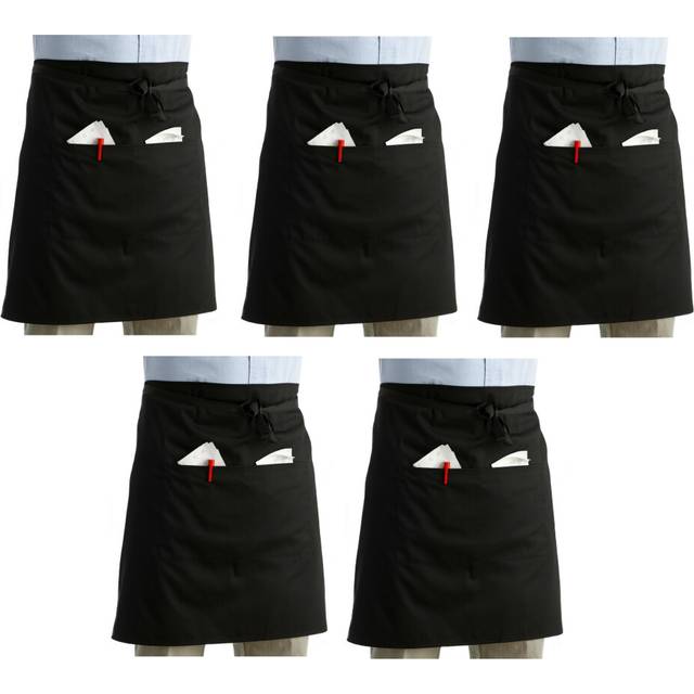 "(Pack of 5) Waiters Black Half Apron With Pocket 27"" x 22.5"""