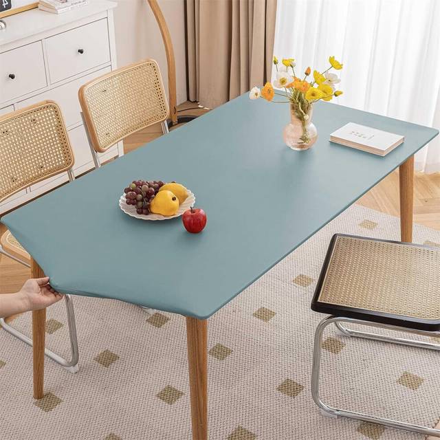 Leather Fitted Rectangular Tablecloth, Elastic Edge Tablecloth, Washable Tablecloth for Outdoor, Patio, Kitchen and Dining Room- Blue||4FT 120x60CM