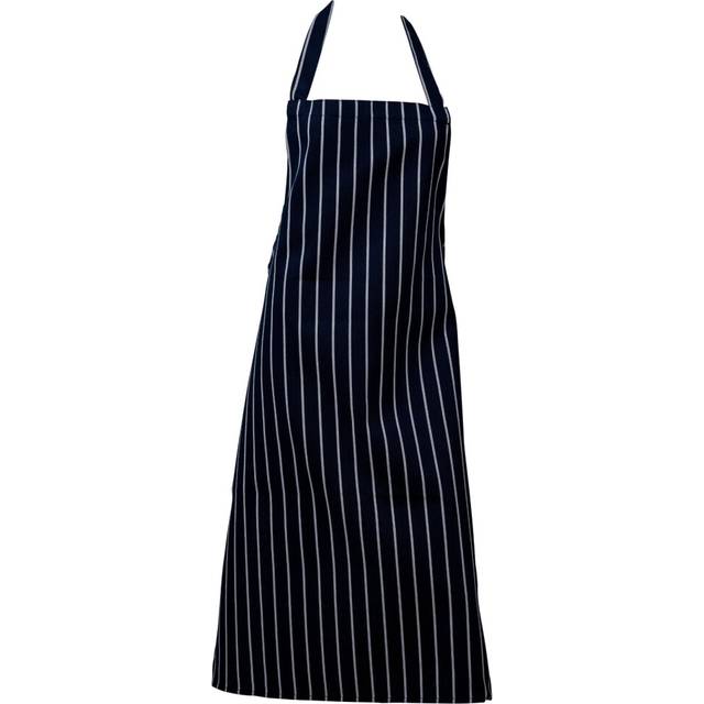 (Navy, Single Apron) Woven Stripe Butchers Bib Apron Bleach Resistant Chefs Bakers Kitchen
