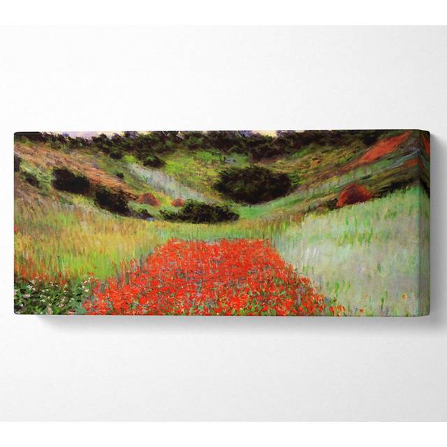 Monet Poppy Field Of Flowers In Giverny - Wrapped Canvas Art Prints - Multicolour (71cm H x 162.5cm W x 10cm D)