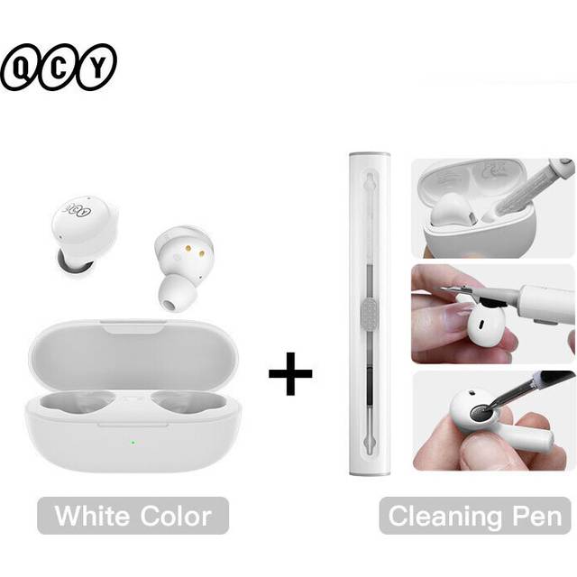 (a-White with Pen) NEW QCY Bluetooth Earbuds 5.1 Wireless TWS Earphone Touch Control Earbuds Low Latency Mode ENC Earbud Long Standby 26H  T17 Blue