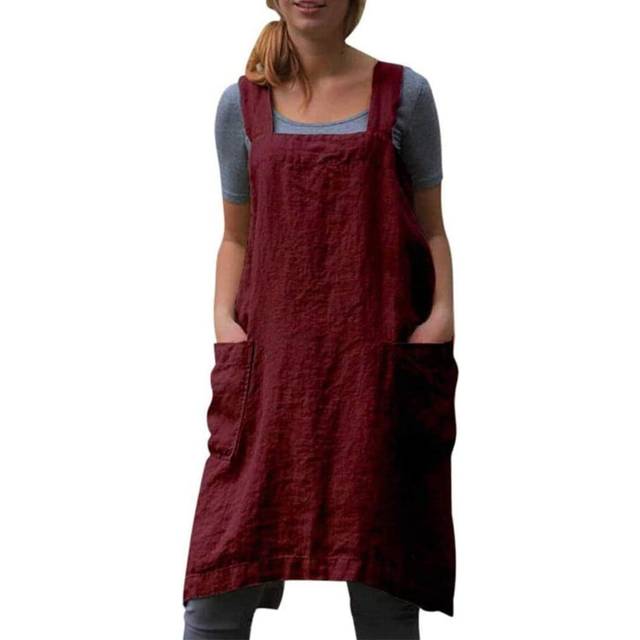 Cotton Linen Apron for women Cross Back Apron Pinafore Dress for Baking Cooking Gardening Work