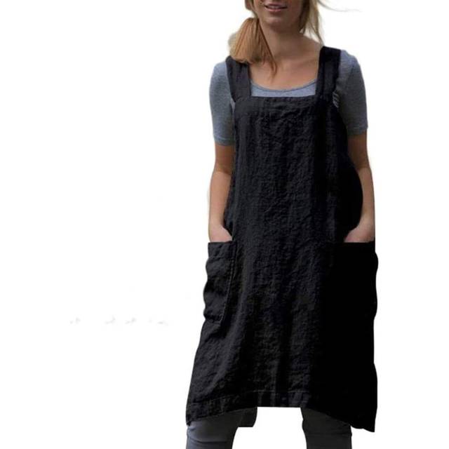 Cotton Linen Apron for women Cross Back Apron Pinafore Dress for Baking Cooking Gardening Work