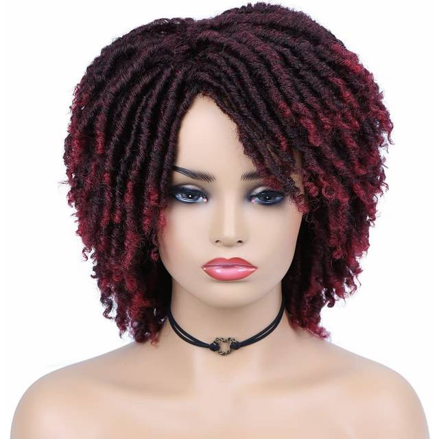 Lady Hanne Dreadlock Wig Black Burgundy Short Curly Braided Twist Dreadlock Wigs Heat Resistant Synthetic Daily Party Replacement Wig for Women