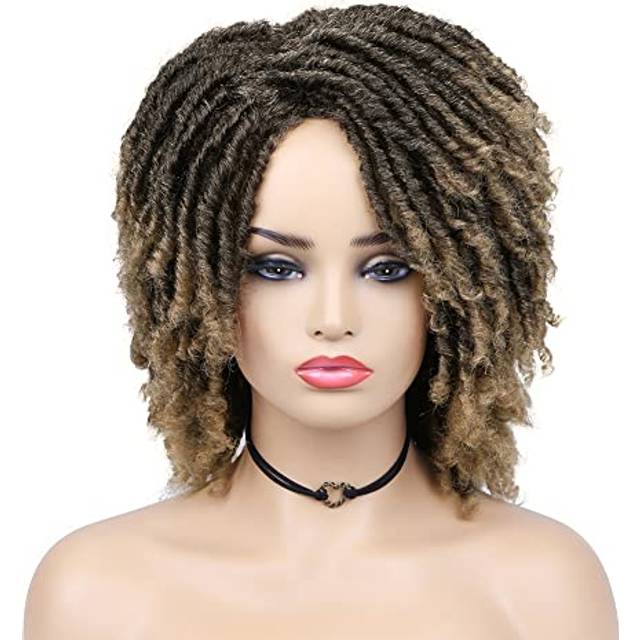 Lady Hanne Dreadlock Wig Short Twist Braids Wigs for Black Women and Men Afro Curly Wig Crochet Twist Braiding Synthetic Wig African Hairstyle(1B/27#)