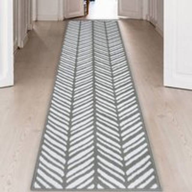 Grey Scandi Herringbone Living Room Rug - Islay - Grey / 180cm