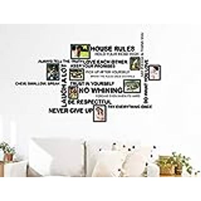 Wallflexi House Rules Quote Birdcage Wall Stickers with Photo Frame, Vinyl, Multi-Colour, 90 x 30 x 0.05 cm