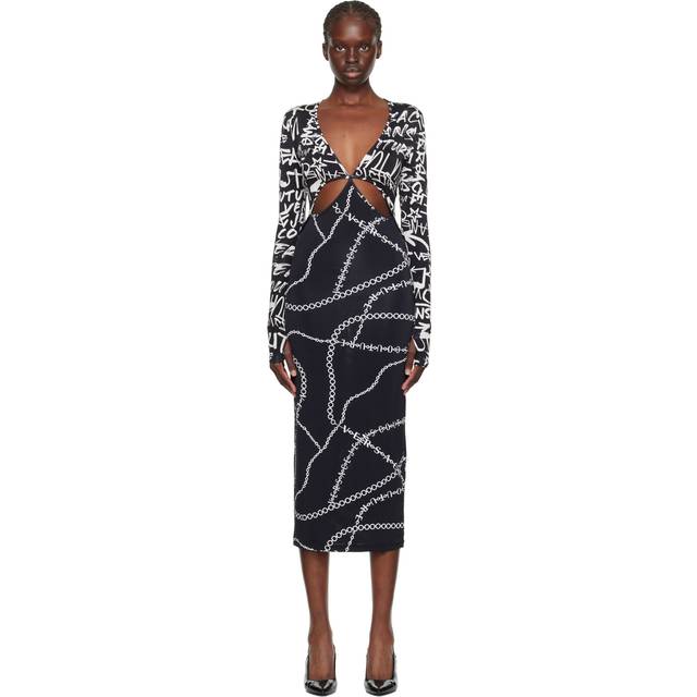 Versace Jeans Couture Black Graffiti Cutout Midi Dress - E899 Black - IT 38