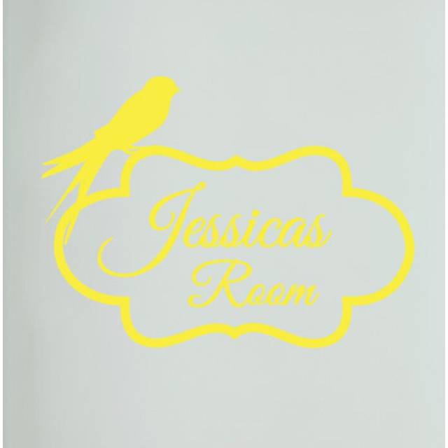 Personalized Bird Perching on Frame Door Room Wall Sticker - Bright Yellow (29cm H X 40cm W)
