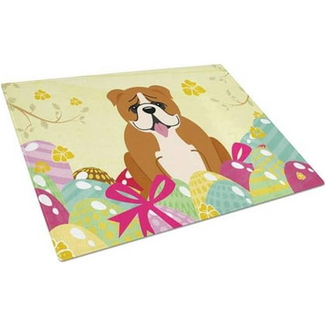 Easter Eggs English Bulldog Red White Glass Cutting Board - Large