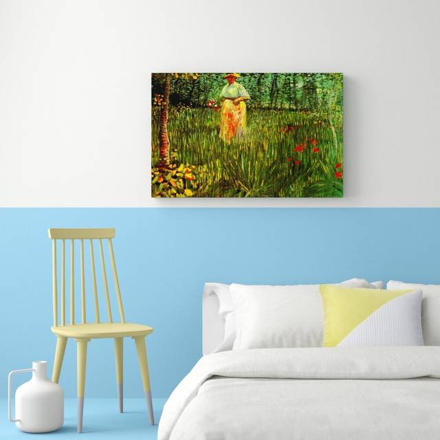 'A Woman Walking in a Garden' by Vincent Van Gogh Oil Painting Print on Wrapped Canvas (42cm H x 59.4cm W)