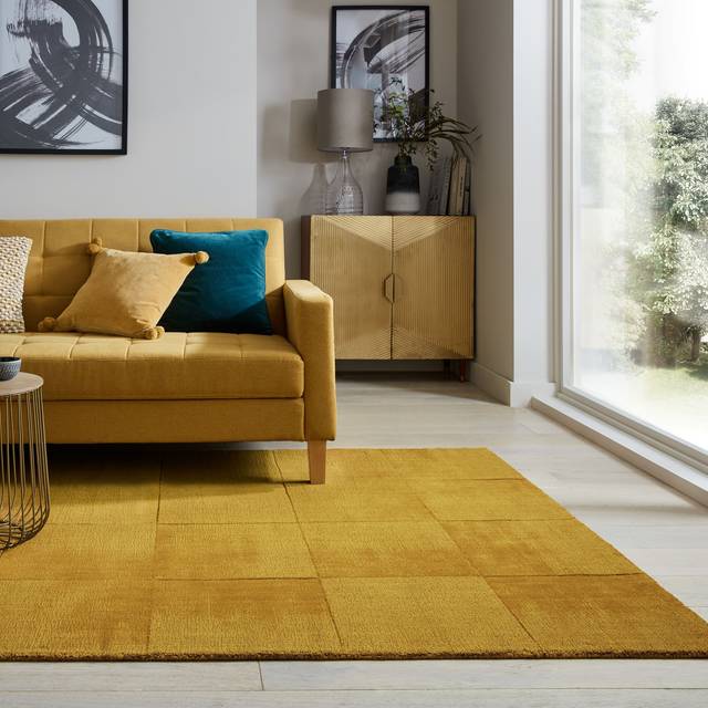 Ombre Checkerboard Wool Rug - Amber Gold