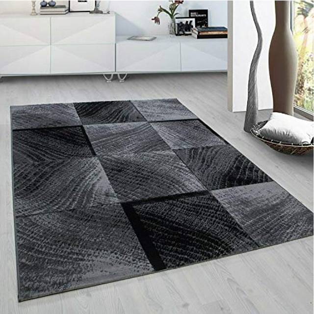Modern Style Rug CHECK Design Black Grey Charcoal Rugs Living Room Extra Large Size Soft Touch Short Pile Carpet Area Rugs Non Shedding (240cm x