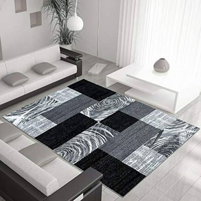 Modern Style Rug ABSTRACT Design Black Grey Charcoal Rugs Living Room Extra Large Size Soft Touch Short Pile Carpet Area Rugs Non Shedding (160cm