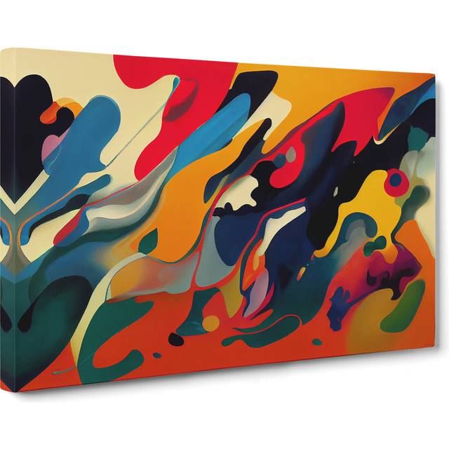 Beguiling Modern Abstract - Wrapped Canvas Painting - Blue;Red;Orange (50cm H x 76cm W x 3cm D)