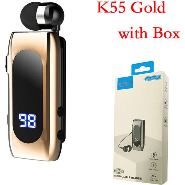 (a-K55-Gold) 2022 K55 Earphone Bluetooth 5.2 with Wire Wireless Clip on Headphone  Call Remind Vibration Business Headset Handsfree Earbuds