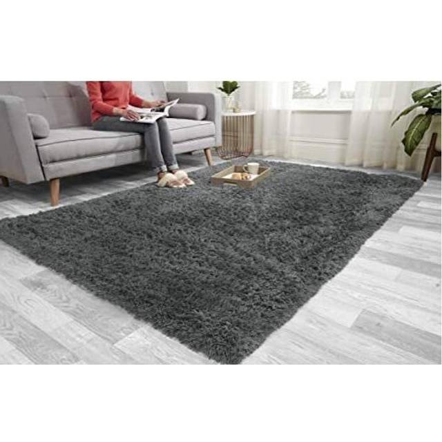 Super Soft FLUFFY Shaggy Rug Anti-Slip Carpet Mat Living Room Large Area Rugs Modern Floor Bedroom Extra Large Size Non Shedding (Grey, 160cm x 2