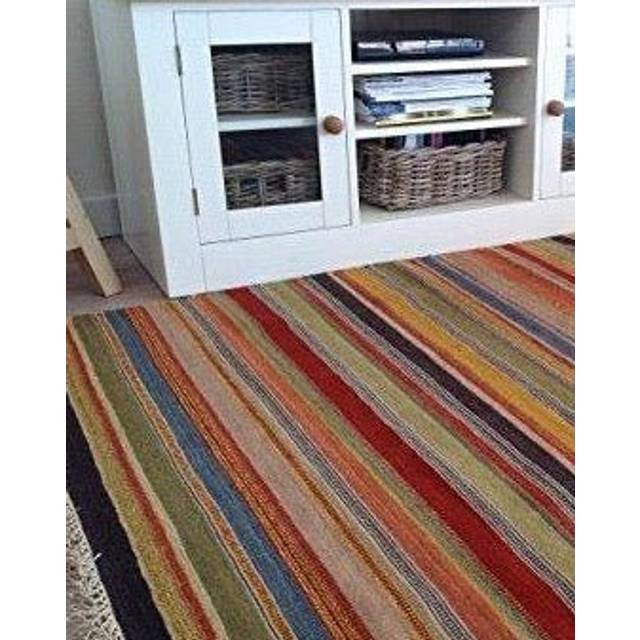 Downen Striped Hand Woven Flatweave Area Rug - Brown;Red;Yellow (Rectangle 75 x 120cm)