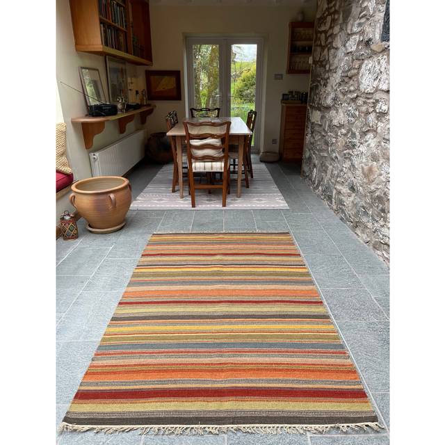 Downen Striped Hand Woven Flatweave Area Rug - Brown;Red;Yellow (Rectangle 120 x 180cm)