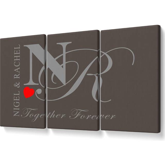 Your Names and Initials Together Forever Chocolate - 3 Piece Wrapped Canvas Graphic Art (101.6cm H x 203cm W)
