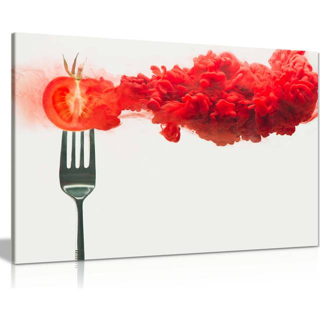 Disintegrated Red Tomato on a Fork - Wrapped Canvas Photograph (31cm H x 46cm W)