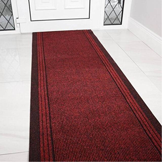 The Rug House Red Rubber Backed Very Long Hallway Hall Runner Narrow Rugs Custom Length - Sold and Priced Per Foot