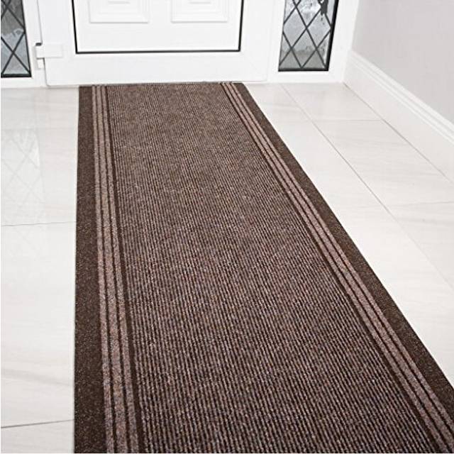 The Rug House Brown Rubber Backed Very Long Hallway Hall Runner Narrow Rugs Custom Length - Sold and Priced Per Foot