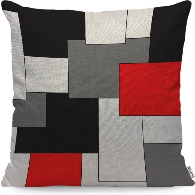 Paneling Cushion Cover Geometric Block Decorative Throw Pillow Covers, Sofa Pillow Case Red Black Gray White 45X45 Cm