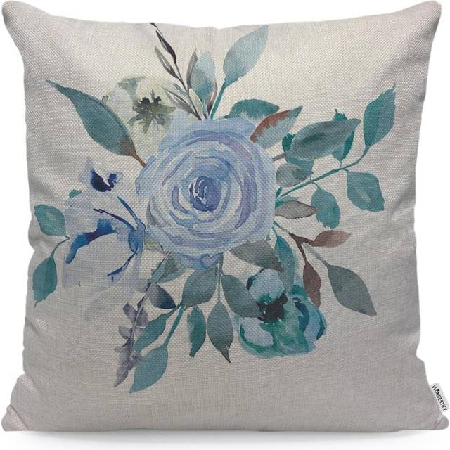 Turquoise Sky Blue Floral Cushion Cover Rose Flowers Leaves Decorative Throw Pillow Covers, Sofa Pillow Case 45X45 Cm
